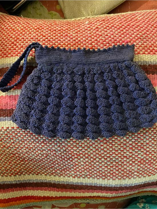 Vintage Handbags - Vintage Navy Blue Crochet Wristlet Clutch
